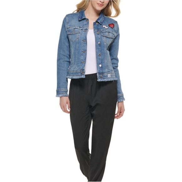 Karl Lagerfeld Blue Denim Jacket with Patches small - Picture 3 of 11